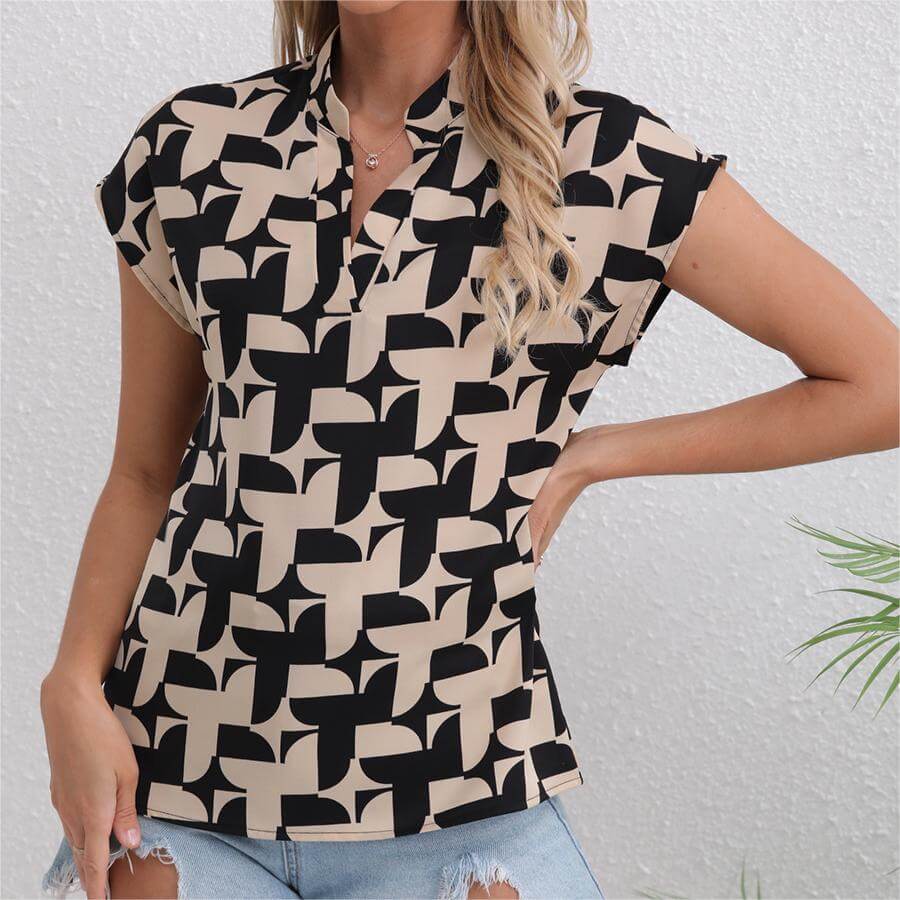 Drop Shoulder Casual V-Neck Shirt