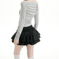 REINAREA Black Midi Skirt for Women Tiered Ruffle Mini Skirt Sweet & Edgy Y2K Pleated Skirt【091】