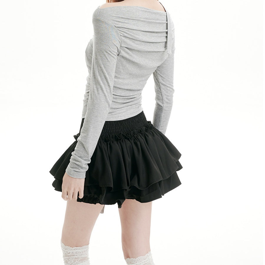REINAREA Black Midi Skirt for Women Tiered Ruffle Mini Skirt Sweet & Edgy Y2K Pleated Skirt【091】