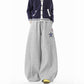 REINAREA Unisex Winter American Star Embroidered Loose Wide Leg Sweatpants