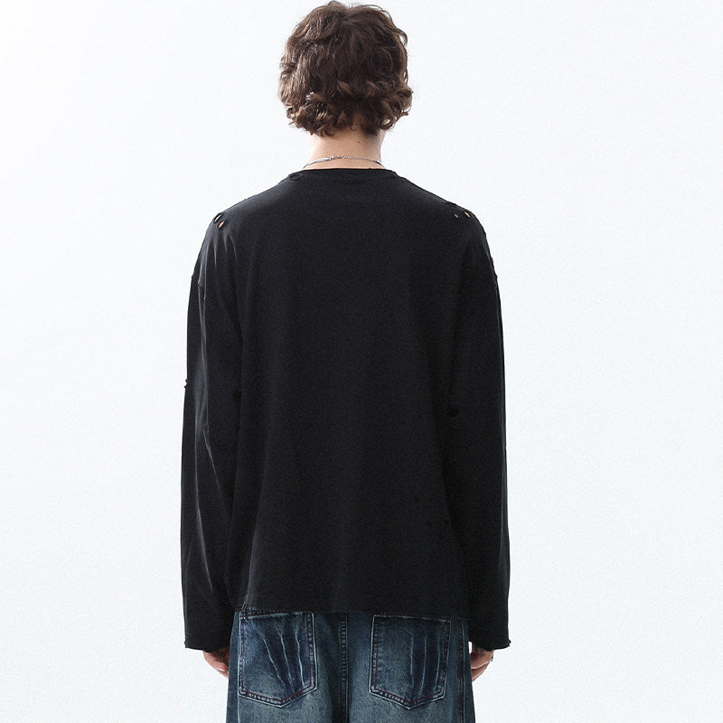 REINAREA Unisex American Retro Printed Long-Sleeve T-Shirts Loose-Fit Couple’s Tops