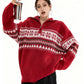 REINAREA Fair Isle Half-Zip Pullover Christmas Knit Sweater【011】