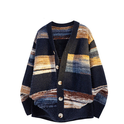 REINAREA Loose Striped Knitted Cardigan Women Casual Knit Sweater