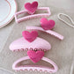 REINAREA Pink Heart Claw Clip for Women Strong Hold Jaw Clip for Back-of-Head Bun Styling【102】