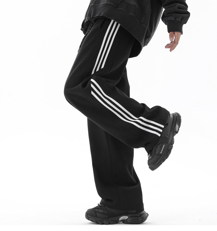 REINAREA Men’s Striped Straight-Leg Sweatpants - Loose Athletic Casual Pants(Black,Gray)