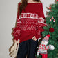 REINAREA Christmas Fair Isle Off-the-Shoulder Red Sweater Women’s Loose New Year Knit Top【082】