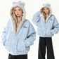 REINAREA Women's Bear Ear Suede Coat Faux Fur Collar Warm Cotton Jacket