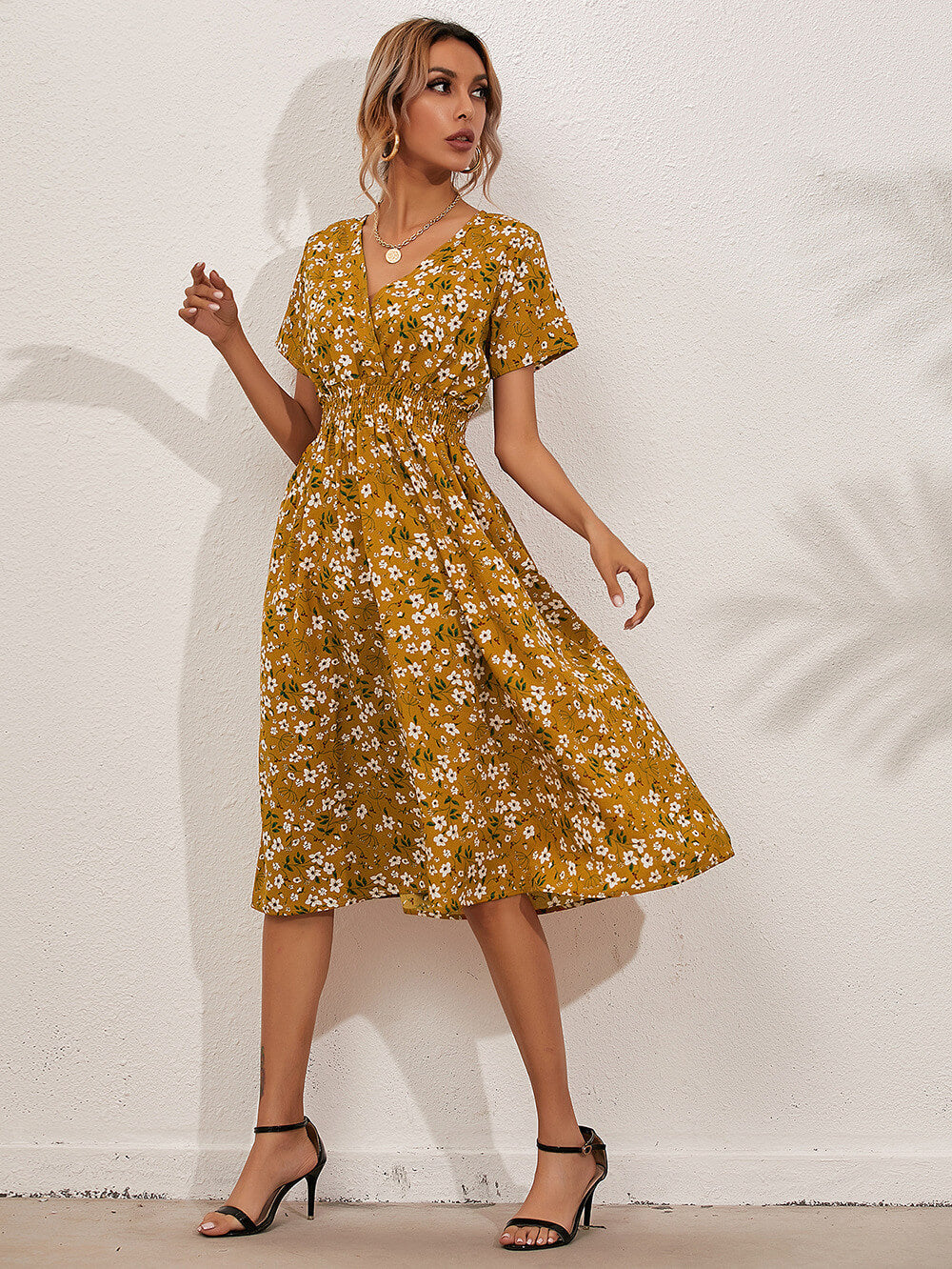 Summer Small Floral Print Short Sleeve Dresses