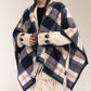 REINAREA Vintage Plaid Fringed Shawl Scarf (Brown & Gray-Blue)