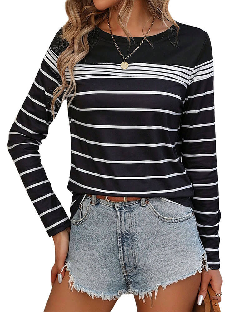 Black And White Casual Striped Long Sleeve T-shirt