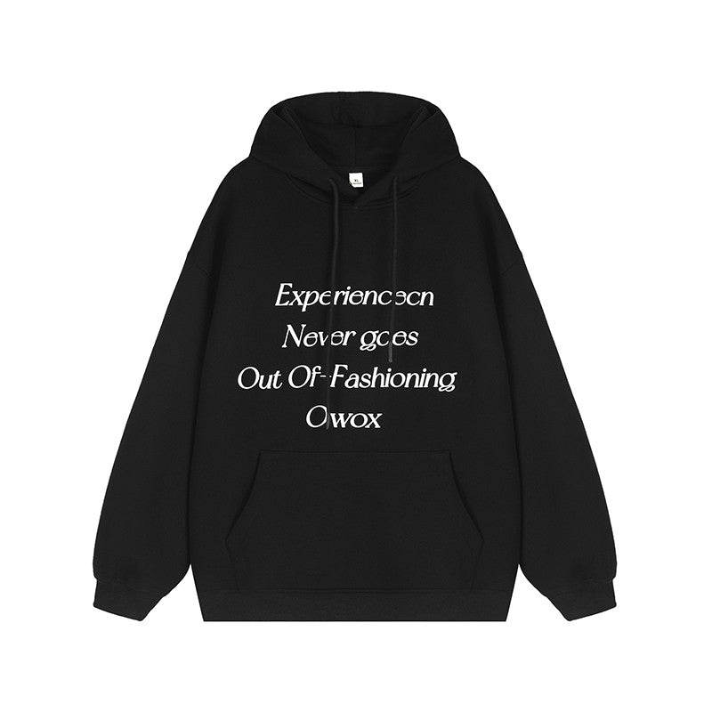 REINAREA Unisex American Retro Letter-Print Hooded Sweatshirt  Loose Casual Pullover Top【018】