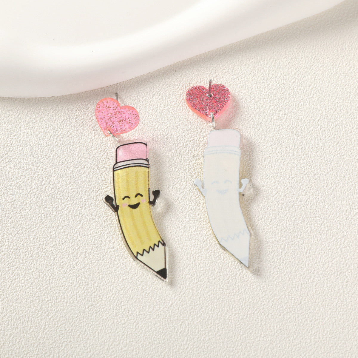 REINAREA Valentine's Day Heart Earrings Cute & Adorable Smiley Face Pencil Shaped Jewelry【106】