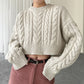 REINAREA The "Cozy Cloud" Chunky Cable Knit Sweater - Cropped Retro Pullover