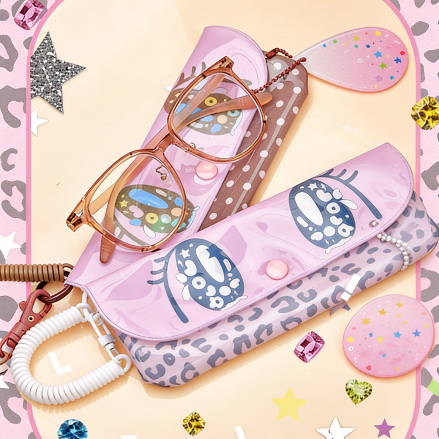 REINAREA Women’s Spice Girl Style Eyewear Case, Anime Pencil Bag & Compact Sunglasses Pouch【068】
