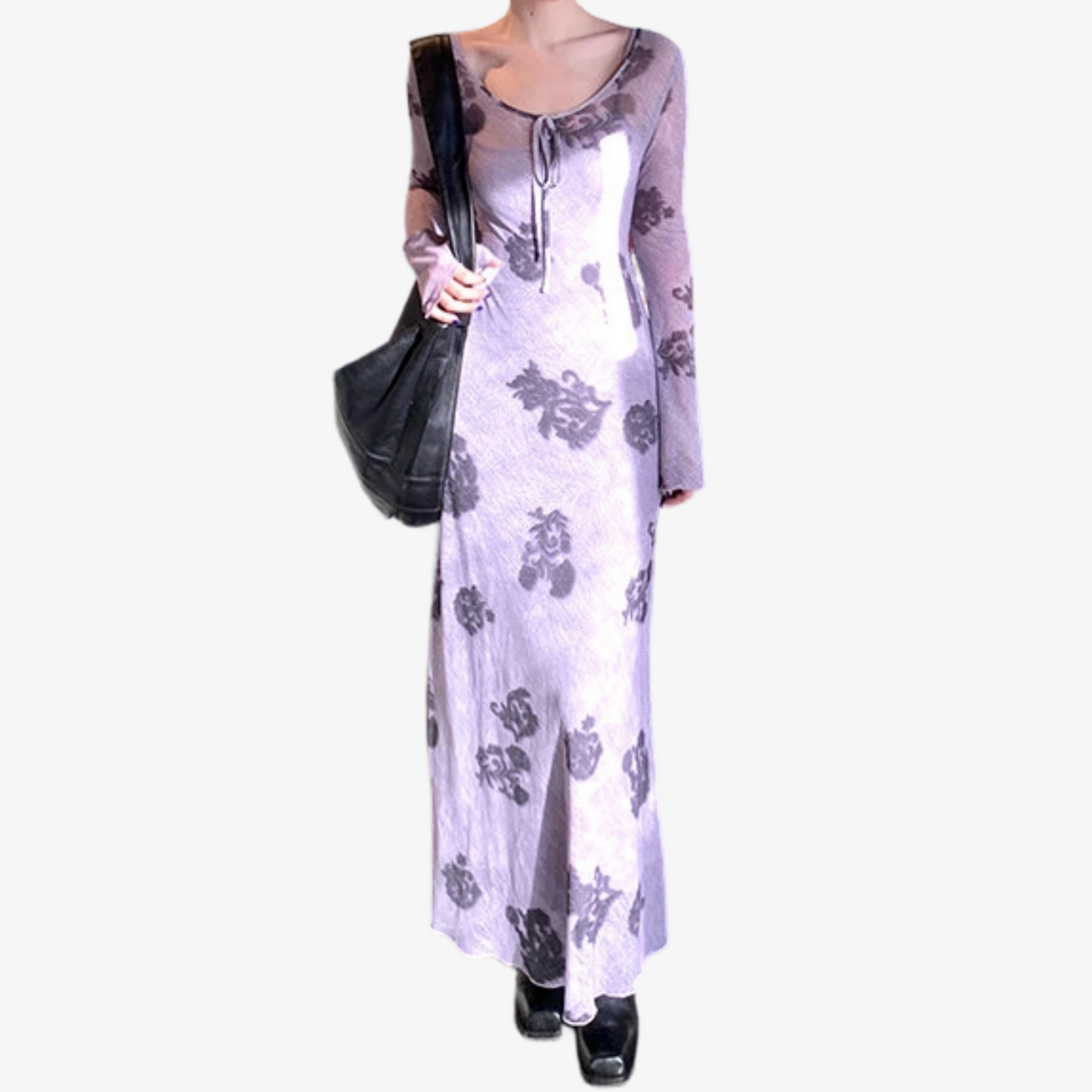 REINAREA New Spring Summer Retro Long Linen Mesh Print 2-Piece Dress