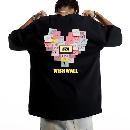 REINAREA Unisex Vintage Heavyweight T-Shirt Printed Cotton Trendy Short-Sleeve