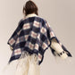 REINAREA Vintage Plaid Fringed Shawl Scarf (Brown & Gray-Blue)