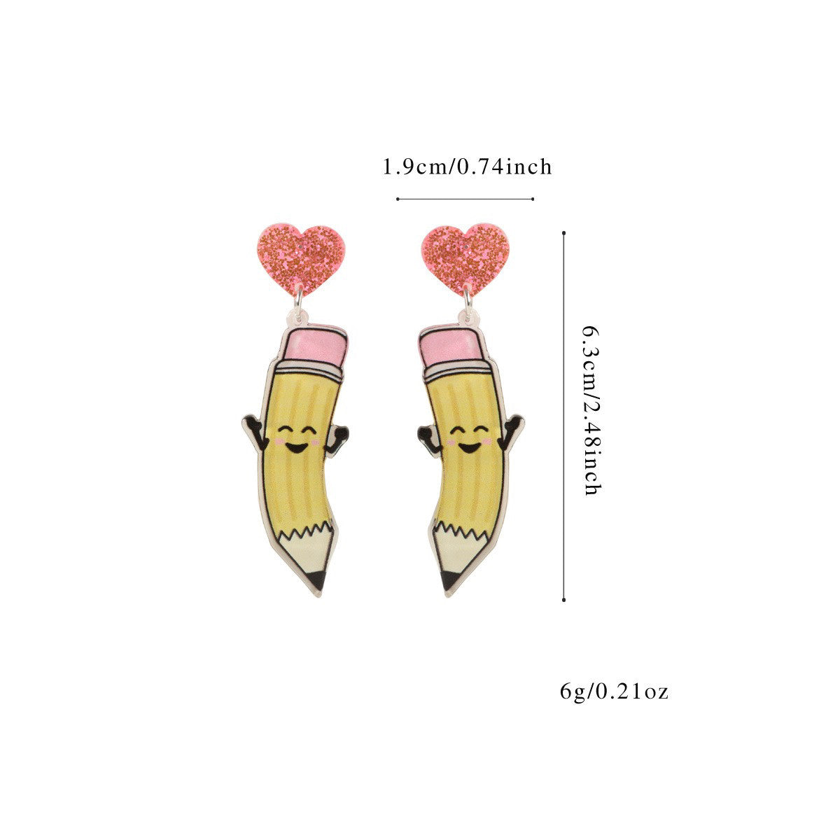 REINAREA Valentine's Day Heart Earrings Cute & Adorable Smiley Face Pencil Shaped Jewelry【106】