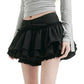 REINAREA Black Midi Skirt for Women Tiered Ruffle Mini Skirt Sweet & Edgy Y2K Pleated Skirt【091】