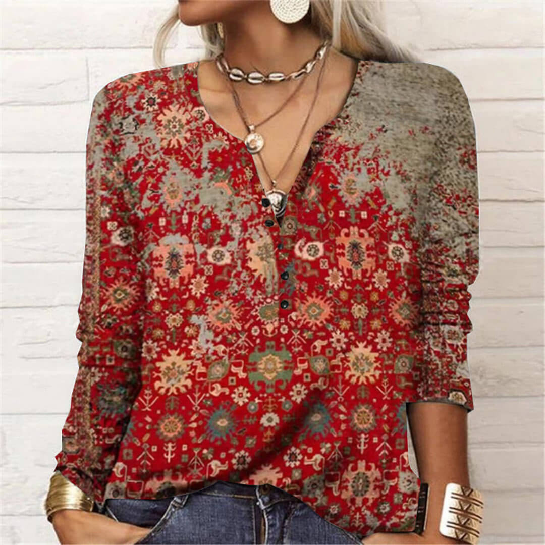 Fashion Ethnic Print Long Sleeve T-Shirt