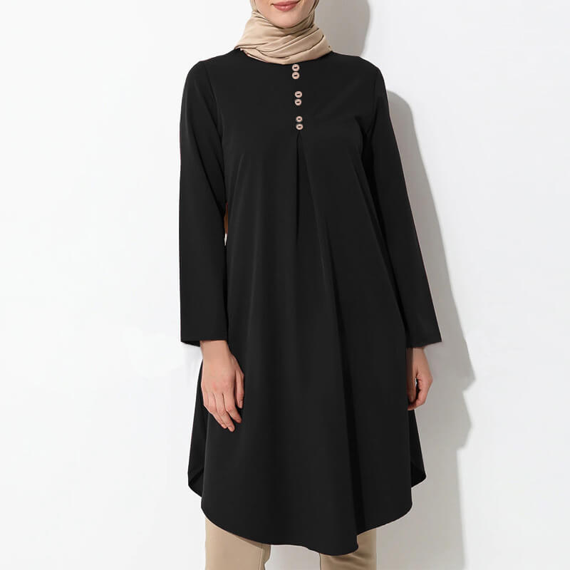 Muslim Solid Color Long Sleeve Tuxedo Dress