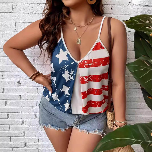 Independence Day Flag Print Sleeveless Tank Top