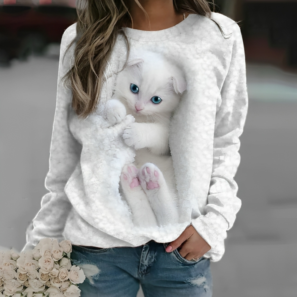 Casual Loose Cute Cat Print Hoodie