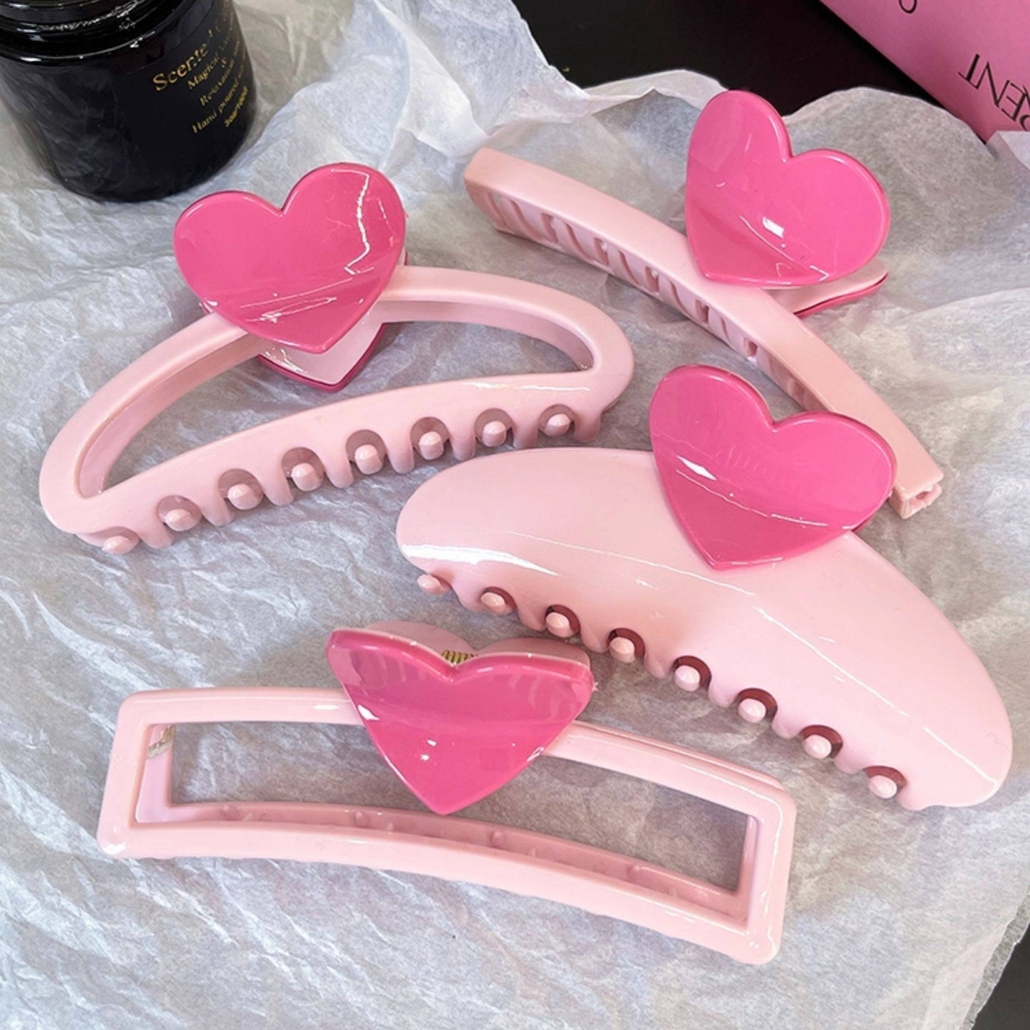REINAREA Pink Heart Claw Clip for Women Strong Hold Jaw Clip for Back-of-Head Bun Styling【102】