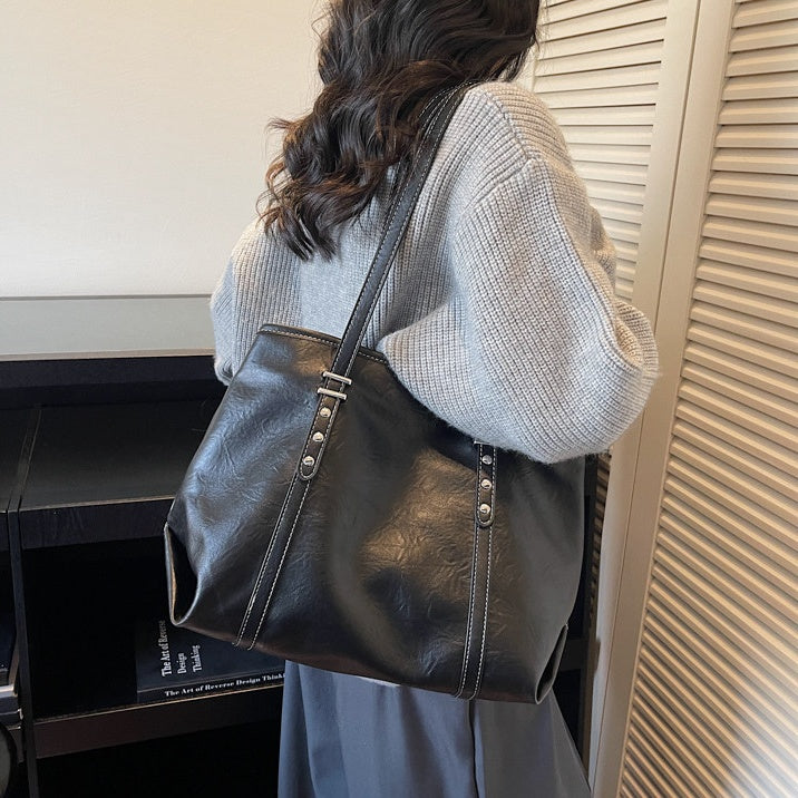 REINAREA Women's Relaxed Retro Tote Bag Large Capacity Commuter Shoulder Bag