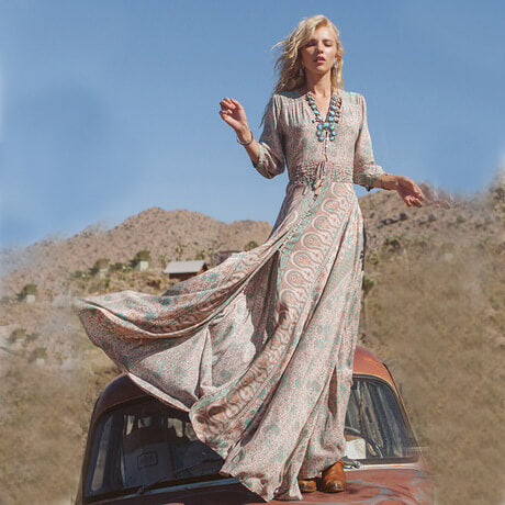 Bohemian Printed Fringed Long Sleeve Dress