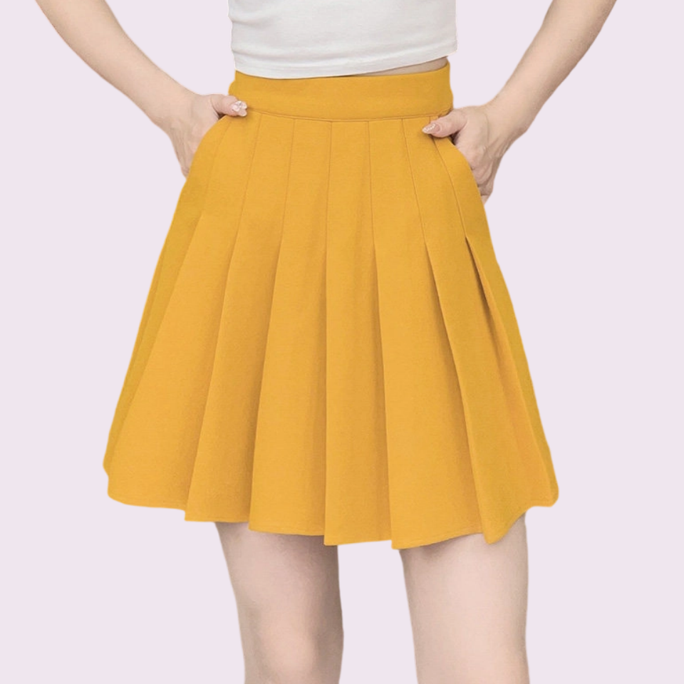 REINAREA New Spring Summer Women High Waist A-Line Pleated Mini Skirt