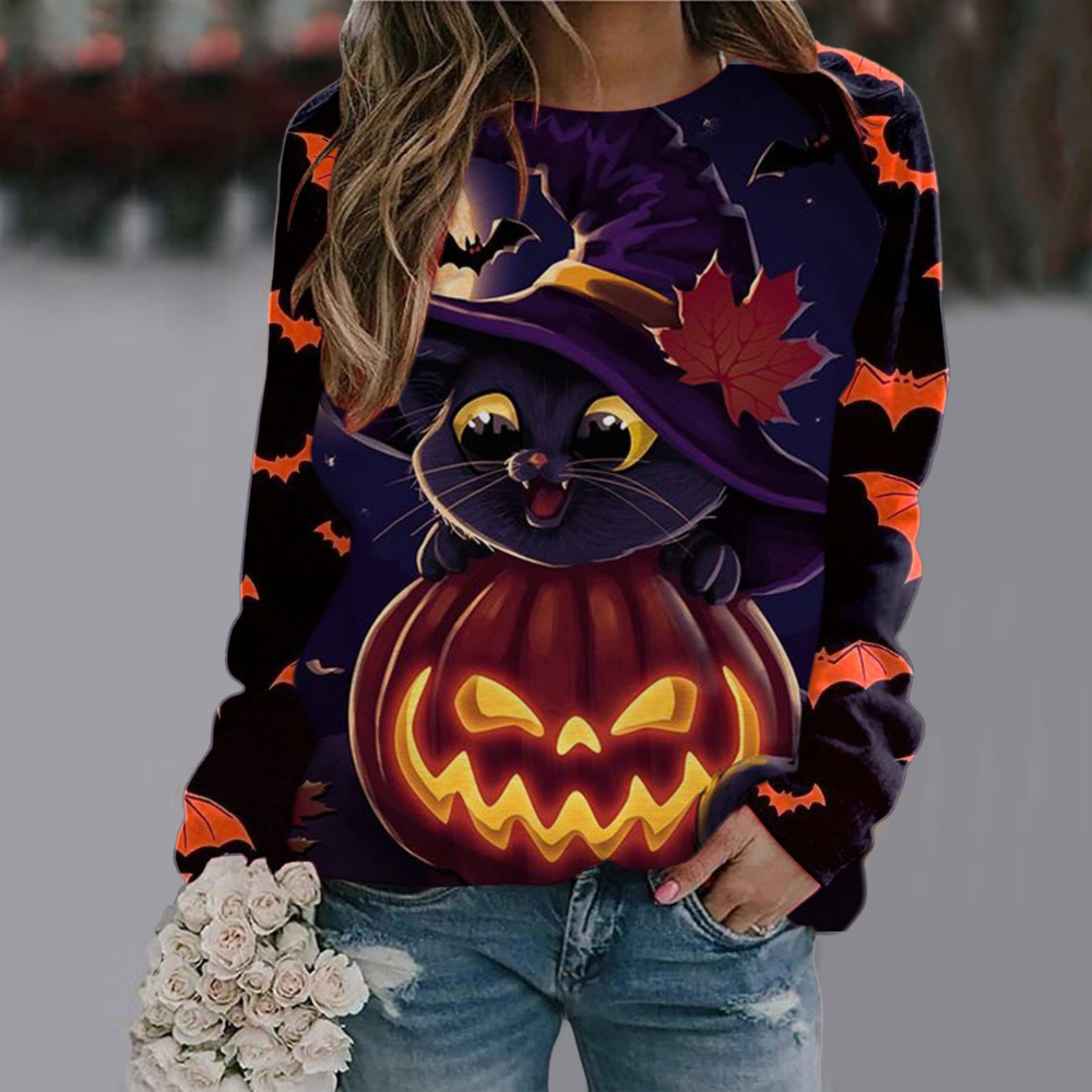 Elegant Long Sleeve Print Sweatshirt