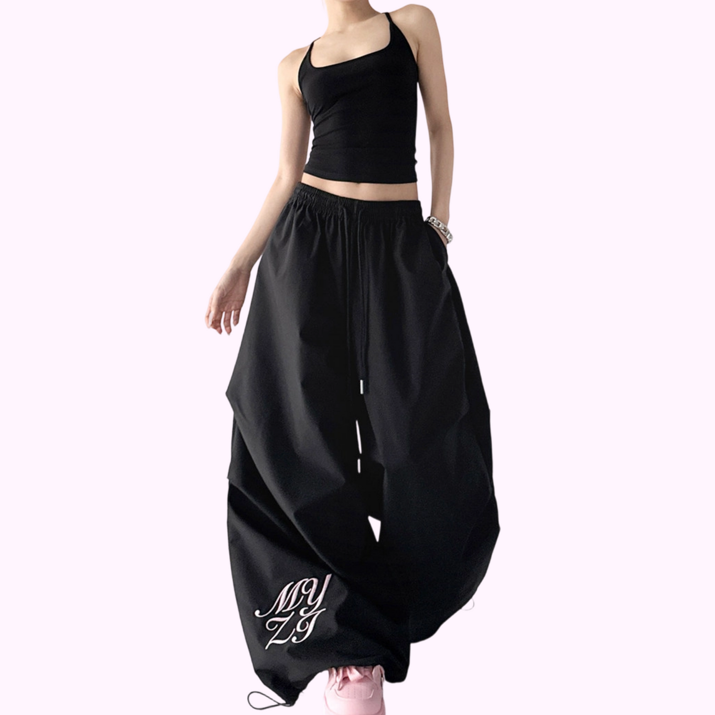 REINAREA New Spring Summer Pink Dance Wide Leg Pants Women Casual Parachute Pants