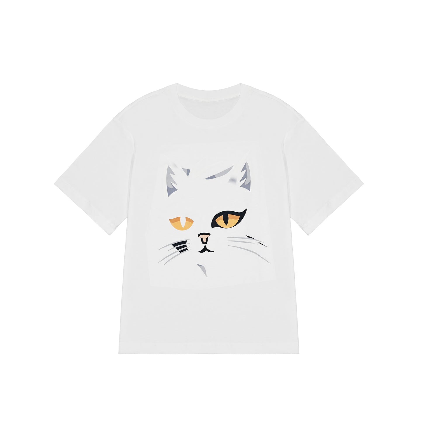 REINAREA Couples' Cat-Print Loose Cotton Short-Sleeve T-Shirt for Men & Women