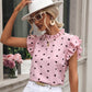 Ruffle Short Sleeve Round Neck Polka Dot Shirt