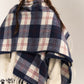 REINAREA Vintage Plaid Fringed Shawl Scarf (Brown & Gray-Blue)