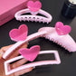 REINAREA Pink Heart Claw Clip for Women Strong Hold Jaw Clip for Back-of-Head Bun Styling【102】
