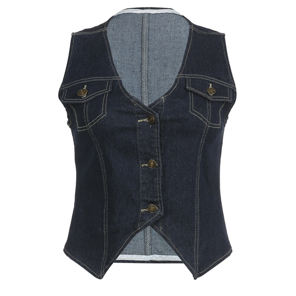 Fashion Single-Breasted V-Neck Denim Vest