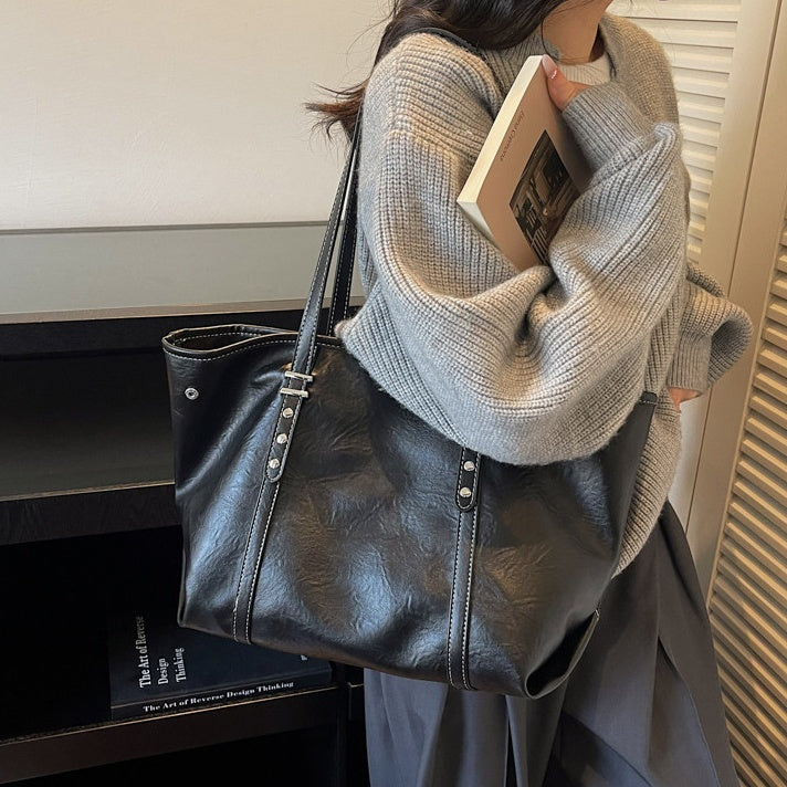 REINAREA Women's Relaxed Retro Tote Bag Large Capacity Commuter Shoulder Bag