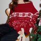 REINAREA Christmas Fair Isle Off-the-Shoulder Red Sweater Women’s Loose New Year Knit Top【082】