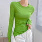 REINAREA Fluorescent Green Crew Neck Long Sleeve T-Shirt for Women UV Protection Sheer Layering Top【101】