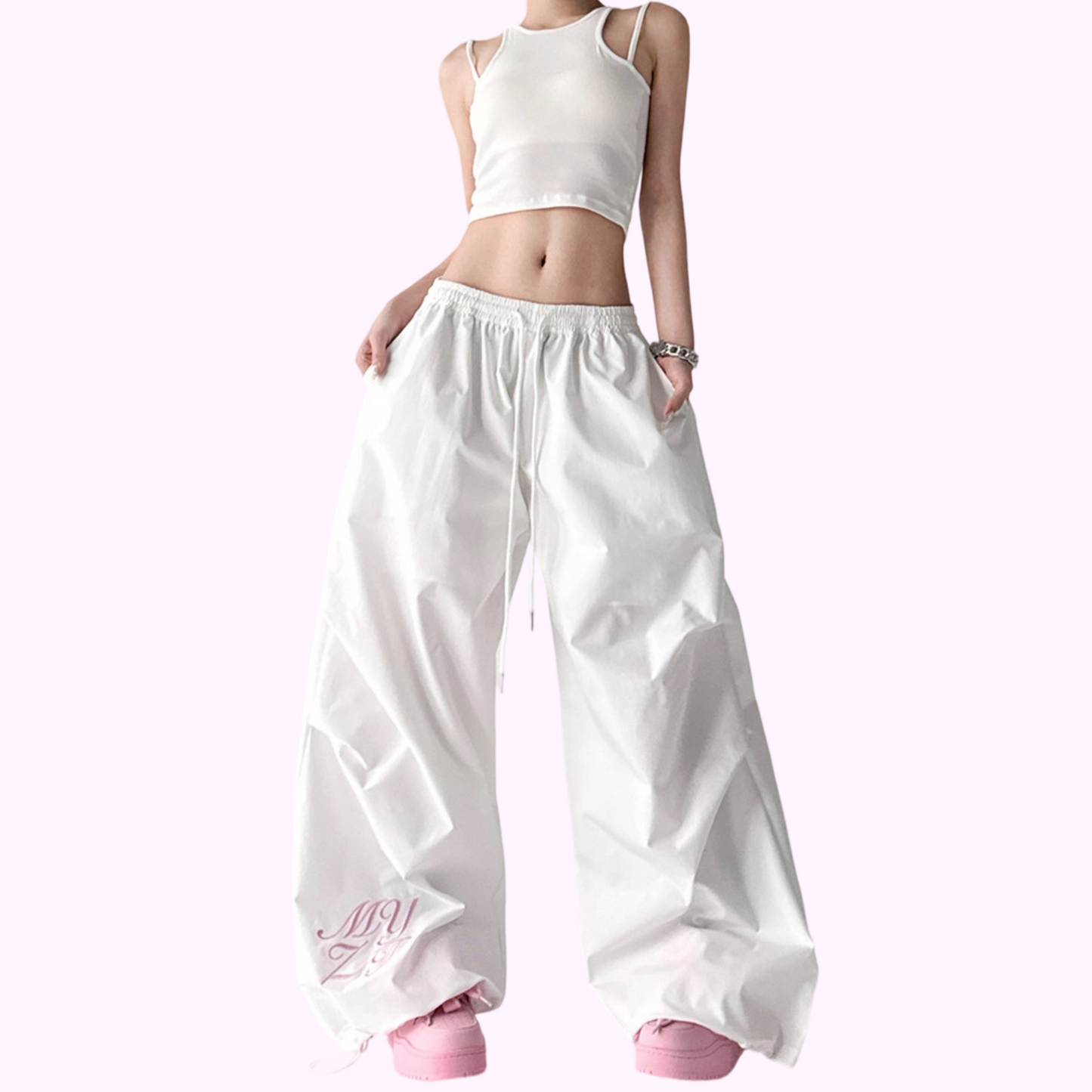 REINAREA New Spring Summer Pink Dance Wide Leg Pants Women Casual Parachute Pants