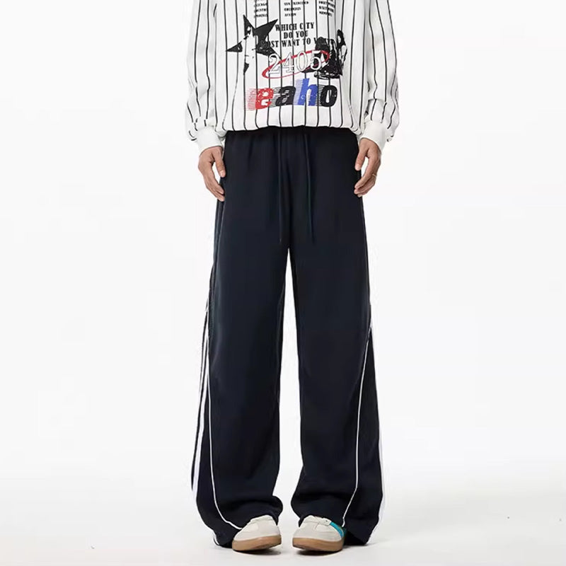 REINAREA Unisex Side-Striped Sweatpants - Loose Paneled Straight-Leg Wide-Leg Athletic Pants