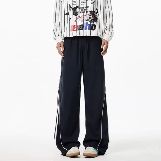 REINAREA Unisex Side-Striped Sweatpants - Loose Paneled Straight-Leg Wide-Leg Athletic Pants