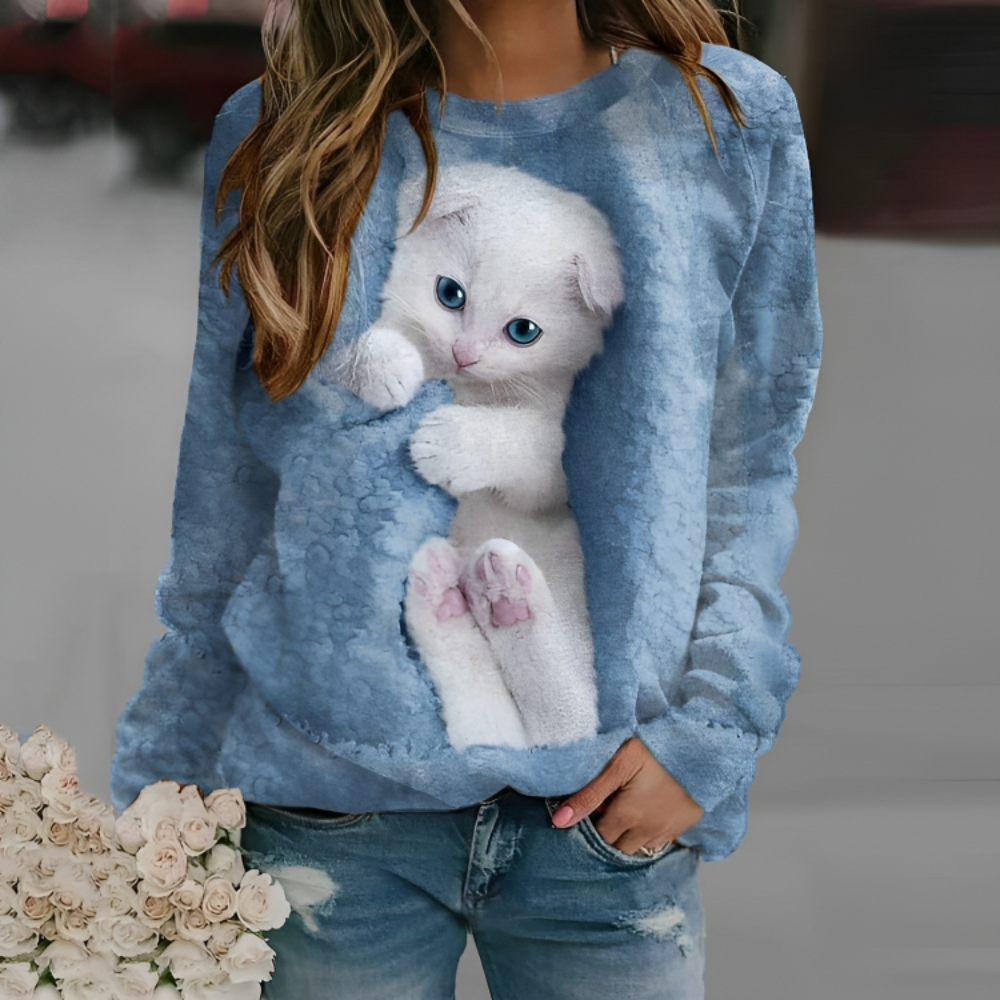 Casual Loose Cute Cat Print Hoodie