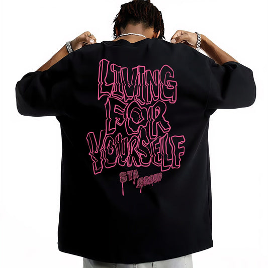 REINAREA Unisex Couples’ Vintage Heavyweight T-Shirt Loose Short-Sleeve Top