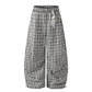 REINAREA New Spring Summer Women's Plaid Curved Pants Pleated Elastic Waist Trousers