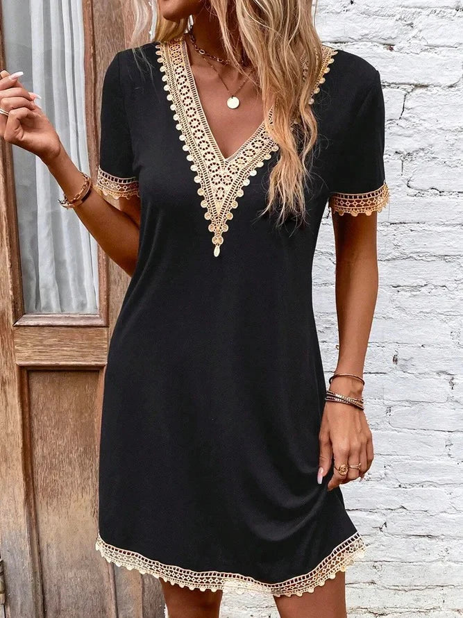 Cool Short Sleeve Black Mini Dress