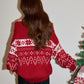 REINAREA Christmas Fair Isle Off-the-Shoulder Red Sweater Women’s Loose New Year Knit Top【082】