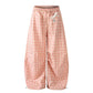 REINAREA New Spring Summer Women's Plaid Curved Pants Pleated Elastic Waist Trousers